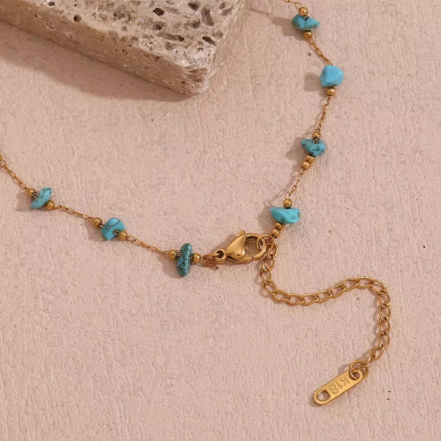 Turquoise Choker Gemstone Beaded Gold Plated Necklace Stainless Steel Jewelry Valentines Day Gift 2024