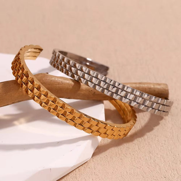 Watchband Cuff Bangle 18K Gold Plated Bangles for Women Waterproof 316L Stainless Steel Jewelry