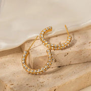 Waterproof 18K Gold Plated CZ Stone Earring Stainless Steel Pave Clear Cubic Zirconia CC Hoop Earring for Girls