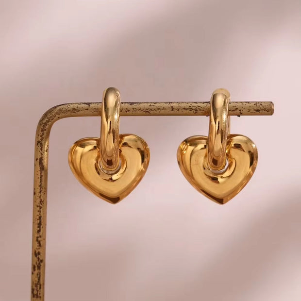 18K Gold Plated Chunky Heart Earring Tarnish Free Stainless Steel Earring Women Jewelry Making Supplies