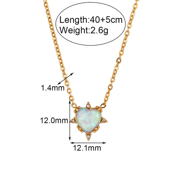 2024 Jewelry Heart Shape Opal Necklace Stainless Steel Jewelry Set for Women 18K Gold Plated Necklace Bracelet Earring