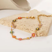 18K Gold Plated Stainless Steel Bracelets for Women Colorful Daisy Chain Bracelet for Women