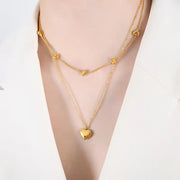 Wholesale Custom Fashion Jewelry 18K Gold Plated Stainless Steel Double Layer Dainty Heart Pendant Necklace for Women