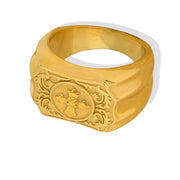 13MM Unisex Exquisite Cross Carved Stainless Steel Ring Cuban 18K Gold Plated Finger Jewelry Wedding Gift Waterproof