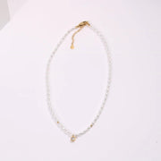 Waterproof Stainless Steel Seed Bead Choker Necklace Fashion Baroque Freshwater Pearl round Zircon Pendant Necklaces