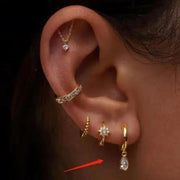 18K Gold Plated Earrings Stainless Steel Waterdrop Zircon Hoop Earring for Girls FJE0176