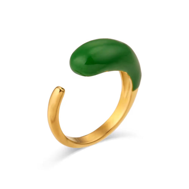 Valentines Day Gift Colorful Enamel Ring Water Drop Open Rings Jewelry Women Gold Plated Stainless Steel Jewelry