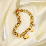 18K Gold Plated OT Buckle Cubic Zircon Heart Stainless Steel Chunky Cuban Chain Bracelet