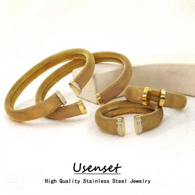 12Mm 16Mm Exquisite Thick Mesh Stainless Steel Jewelry Set Women'S Premium Pierced PVD 18K Plated Chunky Cuff Bracelet