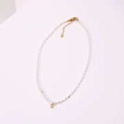 Waterproof Stainless Steel Seed Bead Choker Necklace Fashion Baroque Freshwater Pearl round Zircon Pendant Necklaces