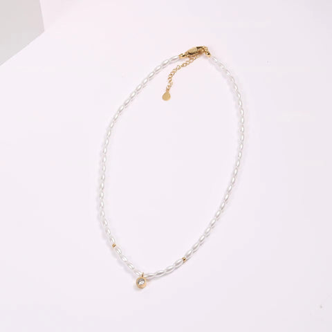 Waterproof Stainless Steel Seed Bead Choker Necklace Fashion Baroque Freshwater Pearl round Zircon Pendant Necklaces