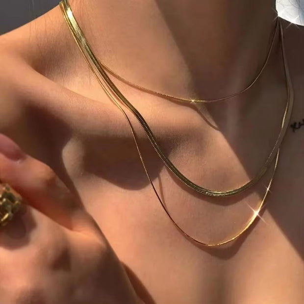 18K Gold Plated Three Layers Snake Chain Necklace Tarnish Free 316L Stainless Steel Choker Necklace