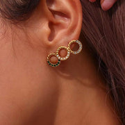 Vintage Twisted Zircon & Pearl Stud Earring 18K Gold Plated Stainless Steel Earring Women Jewelry