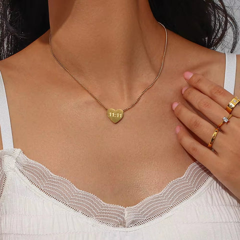 11:11 Heart Pendant Necklace Gold Plated Stainless Steel Jewelry Custom Collier En Acier Inoxydable