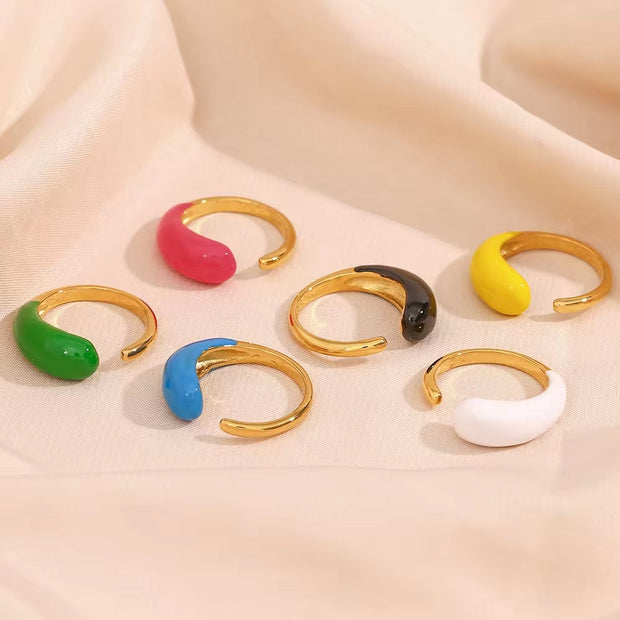 Valentines Day Gift Colorful Enamel Ring Water Drop Open Rings Jewelry Women Gold Plated Stainless Steel Jewelry