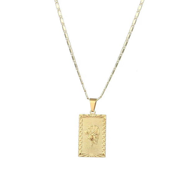 Vintage Jewelry Gold Plated Pendant Necklace Engraved Stainless Steel Jewelry Necklaces Set