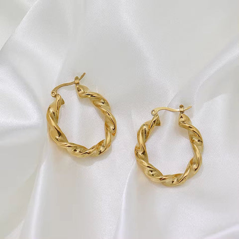 Unique Wave Spiral Stainless Steel 18K Gold Plated Hoop Earrings for Women