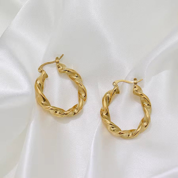 Unique Wave Spiral Stainless Steel 18K Gold Plated Hoop Earrings for Women