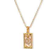 Trendy Square Colorful Enamel Zircon Tarot Cards Pendant Necklace 18K Gold Plated Stainless Steel Necklaces for Women