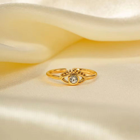 Trendy Devil'S Eye Cubic Zirconia Open Ring 18K PVD Gold Plated Stainless Steel Czs Ring for Women