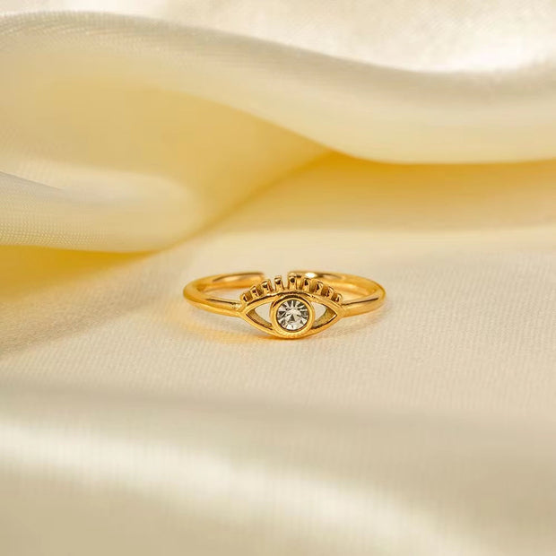 Trendy Devil'S Eye Cubic Zirconia Open Ring 18K PVD Gold Plated Stainless Steel Czs Ring for Women