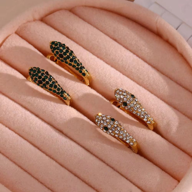 Tarnish Free Shining Micro Insert Zircon Snake Huggie Earring Stainless Steel Gold Plated Hoop Earring Jewelry