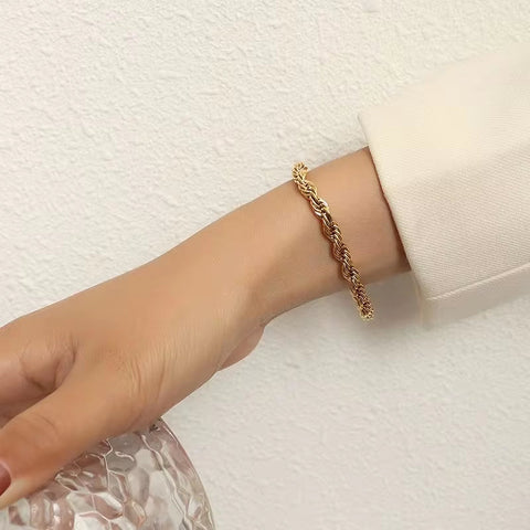 Twisted Rope Chain 18K Gold Stainless Steel Bracelet Femme Ladies