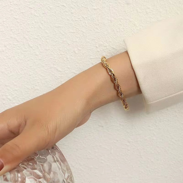 Twisted Rope Chain 18K Gold Stainless Steel Bracelet Femme Ladies