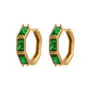 18K Gold Plated Shining Zircon Hoop Earring Tarnish Free Bamboo Shape Stainless Steel Huggies Hoop Earring