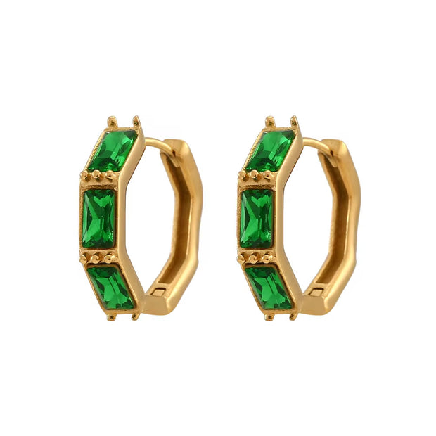 18K Gold Plated Shining Zircon Hoop Earring Tarnish Free Bamboo Shape Stainless Steel Huggies Hoop Earring
