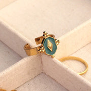 Vintage Green Enamel Open Ring Gold Plated Stainless Steel Rings Fashion Jewelry Wholesale