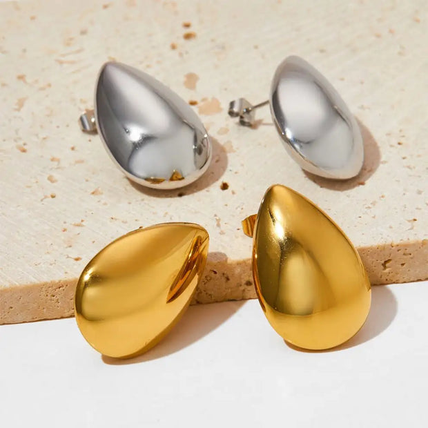 Trendy Jewelry Wholesale Smooth Metal Teardrop Shaped Gold Plated Hollow Earrings Stainless Steel Water Drop Stud Earrings Women