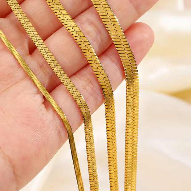 Waterproof Stainless Steel Herringbone Chain Tarnish Free Jewelry 18K Gold Plated 2mm-5mm Herringbone Snake Chain for Men Women