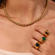 Vintage Black Brown Emarald Gemstone Ring in Titanium 18K Gold Plated Stainless Steel Opal Rings for Women Jewelry