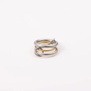 Waterproof 18K Plain Gold Individuality Double Circle Linked Rings Stainless Steel Multi Layer Interlocking Ring Jewelry