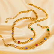 Women Jewelry Gold Plated Curb Chain Women Bracelet Waterproof Jewelry 18k Gold Cz Stone Charm Chain Bracelet