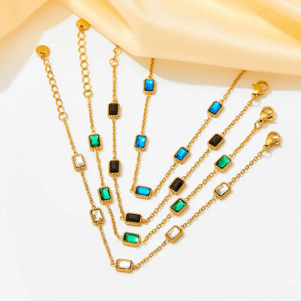 Women's Jewelry Wholesale Custom 18k Gold Plated Stainless Steel Chain Link Green Aaa Cubic Zircon Stone Anklet