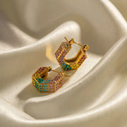 Vintage Full Of Shiny Zircon U-shape Hoop Earring Stainless Steel 18k Pvd Gold Plated High Quality Fashion Jewelry Earrings Gift