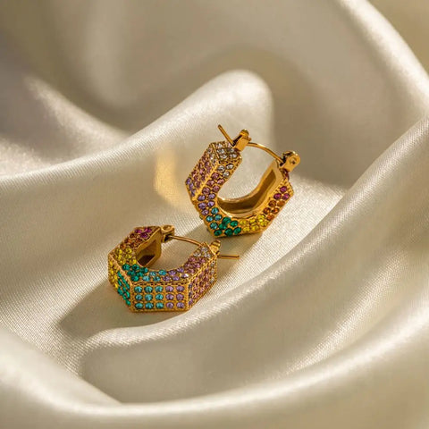 Vintage Full Of Shiny Zircon U-shape Hoop Earring Stainless Steel 18k Pvd Gold Plated High Quality Fashion Jewelry Earrings Gift