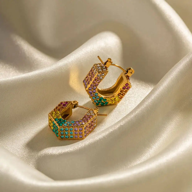 Vintage Full Of Shiny Zircon U-shape Hoop Earring Stainless Steel 18k Pvd Gold Plated High Quality Fashion Jewelry Earrings Gift