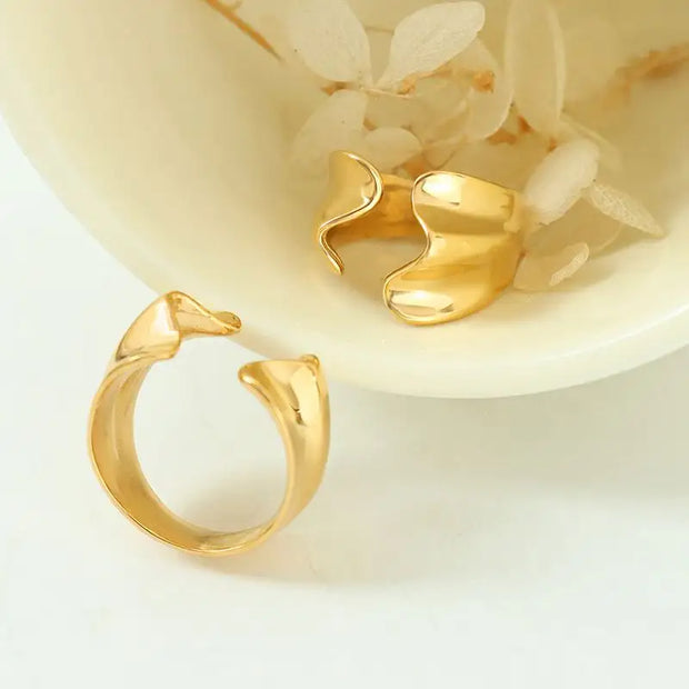 Trendy 18k Gold Plated Jewelry Gift Stainless Steel Geometric Index Finger Chunky Opening Rings For Women