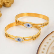 Tarnish Free Waterproof Acier Inoxydable Stainless Steel 18K Gold Plated Eyes Zircon Women Bracelets Bangle