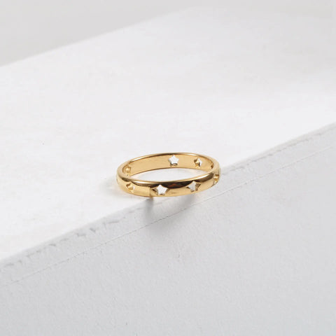 Waterproof&Tarnish Free Stainless Steel 18k Gold Rings Curved Hollow Star Finger Nail Ring for Women