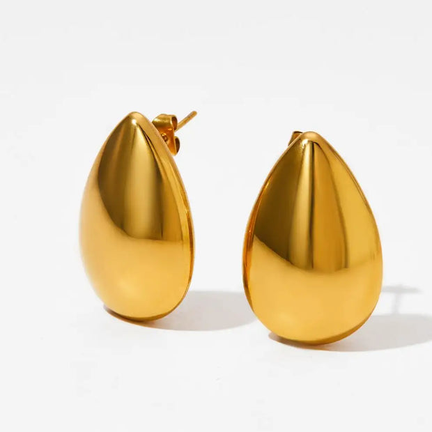Trendy Jewelry Wholesale Smooth Metal Teardrop Shaped Gold Plated Hollow Earrings Stainless Steel Water Drop Stud Earrings Women