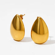 Trendy Jewelry Wholesale Smooth Metal Teardrop Shaped Gold Plated Hollow Earrings Stainless Steel Water Drop Stud Earrings Women