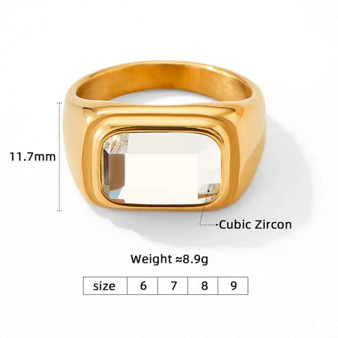 Trendy Jewelry Gold Plated Cubic Zirconia Ring Stainless Steel Square Pink Green Zircon Ring