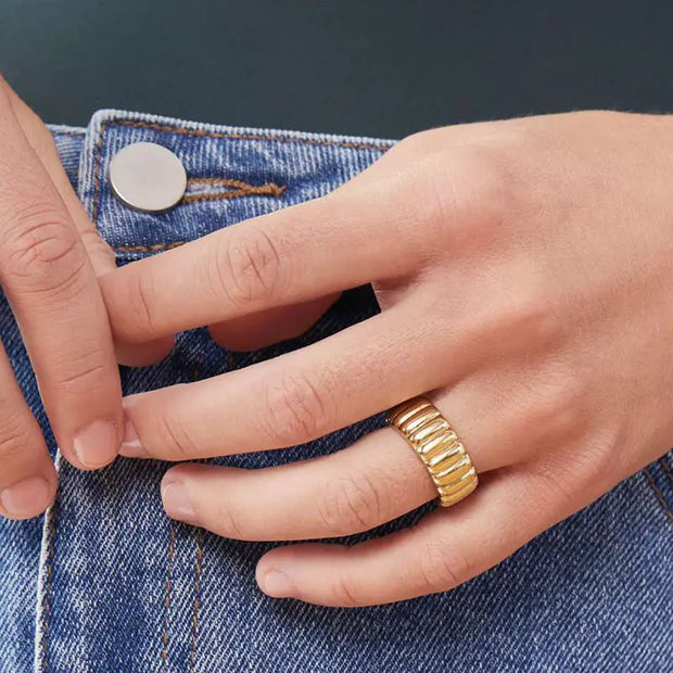 18K Gold Chunky Ring Engravable Stainless Steel Same Ring A Must Have Statement Ring Minimalist Wedding Band Jewelry