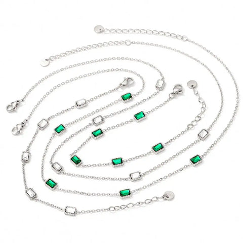 Women's Jewelry Wholesale Custom 18k Gold Plated Stainless Steel Chain Link Green Aaa Cubic Zircon Stone Anklet