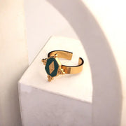 Vintage Green Enamel Open Ring Gold Plated Stainless Steel Rings Fashion Jewelry Wholesale