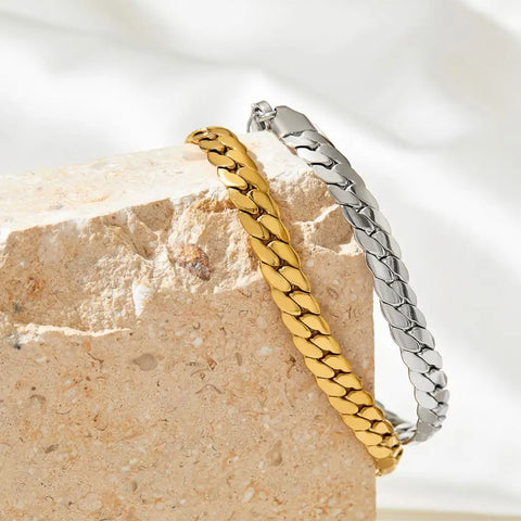 Water Proof Chunky Cuban Chain Bracelet Gold Plated Stainless Steel Chain Bracelets Women Tarnish Free Jewelry